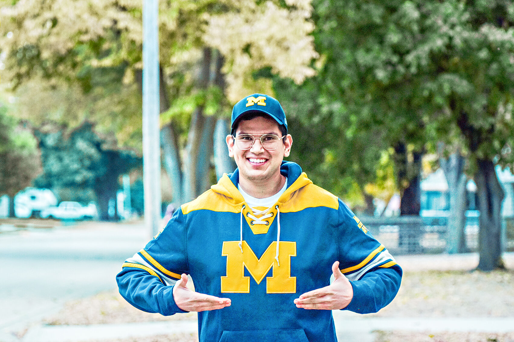 Leo Marquez in U of Michigan clothes